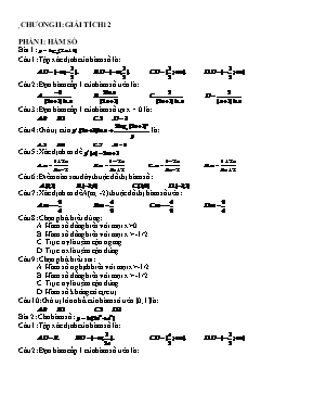 Câu hỏi trắc nghiệm Giải tích 12 - Chương 2